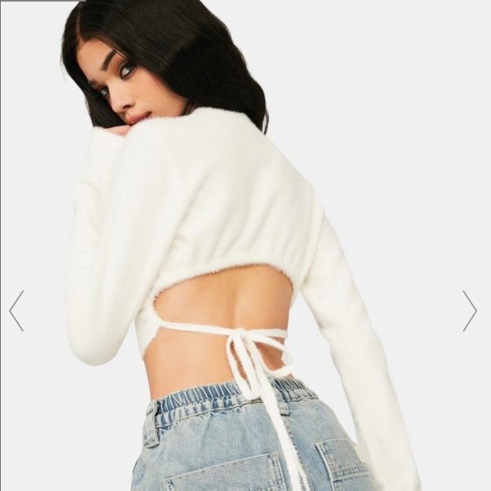 DollsKill Fuzzy White Cropped Sweater